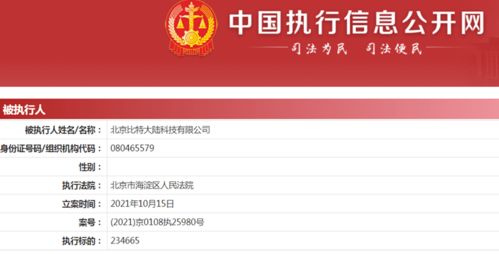 比特大陸新增被執(zhí)行人信息 執(zhí)行標(biāo)的超23萬(wàn)元，牽涉計(jì)算機(jī)軟硬件技術(shù)開(kāi)發(fā)